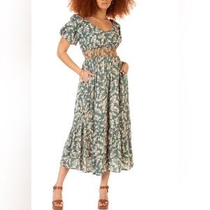 Black Tape SZ medium Printed Smock MIDI Dress Teal Floral NEW WITH TAGS